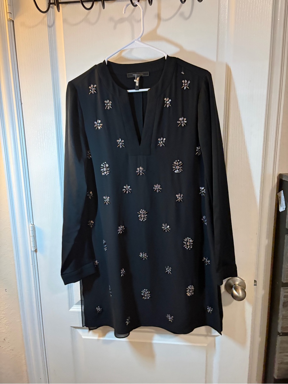 BCBGMaxAzria Black Long-Sleeve Embellished Tunic